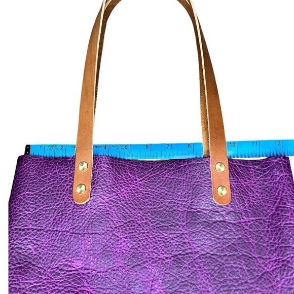 Custom Tote in Grape Bison With Tan Handles - Picture 6 of 9